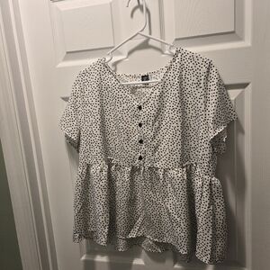SHEIN Black and White Dotted Peplum Blouse